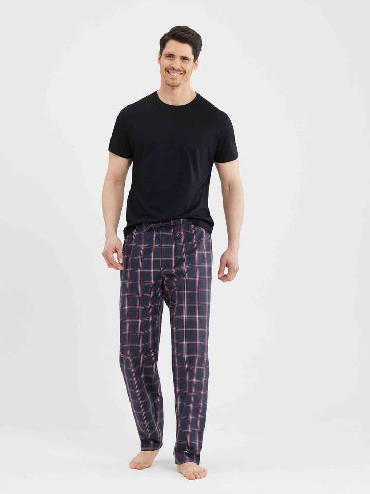 LEONARD PAJAMA T SHIRT W PANT SET Black WITH BURGANDY DOUBLE EXTRA LARGE